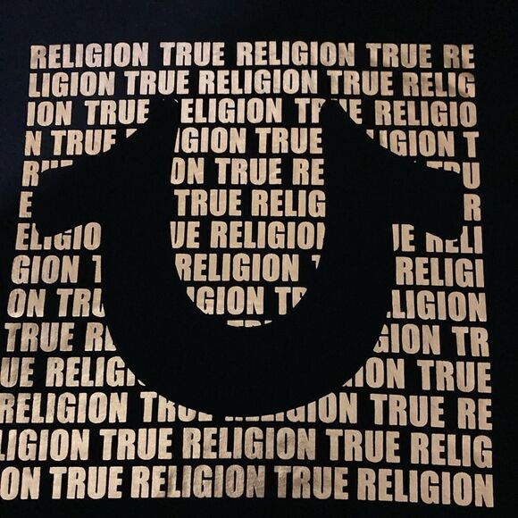 NWT True Religion Jet Black Logo Graphic Script Tee Size L - Picture 3 of 6